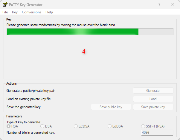 PuTTYgen generowanie klucza.