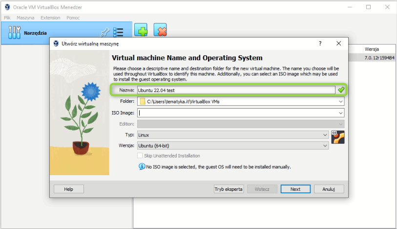 Virtualbox jak nadać nazwę maszynie wirtualnej.