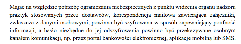 Praktyka KNF z obszaru bezpieczeństwa informacji regulująca sposób przekazywania hasła innym kanałem komunikacji niż przekazywane zabezpieczone dane.