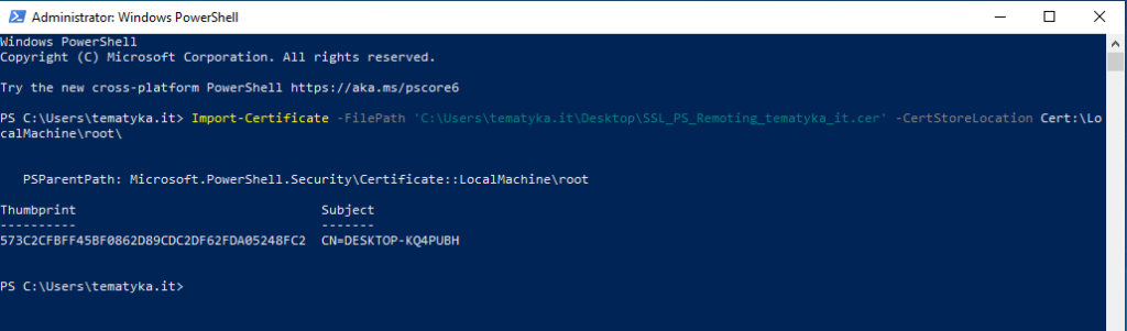 tematyka.it import certyfikatu SSL z konsoli PowerShell