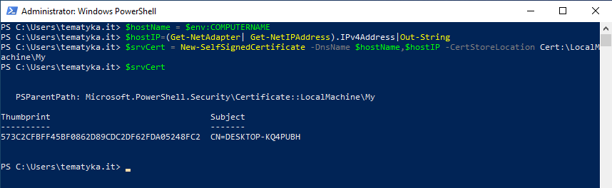 tematyka.it tworzenie certyfikatu SSL za pomocą komend w PowerShell