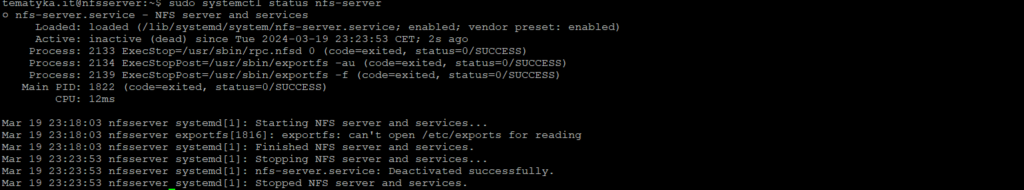 tematyka.it jak zainstalować i użyć NFS?   weryfikacja czy usługa nfs jest uruchomiona