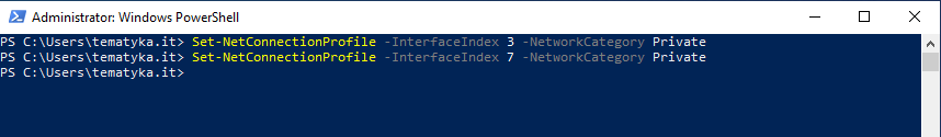 tematyka.it Set-NetConnectionProfile -InterfaceIndex 3 -NetworkCategory Private