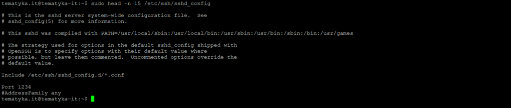 tematyka.it sudo head -n 15 /etc/ssh/sshd_config