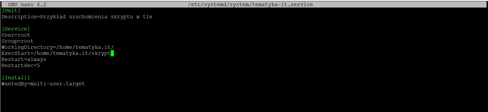 Szybkie rady #8 jak utworzyć własną usługę w systemd. Konfiguracja usługi tematyka-it.service.