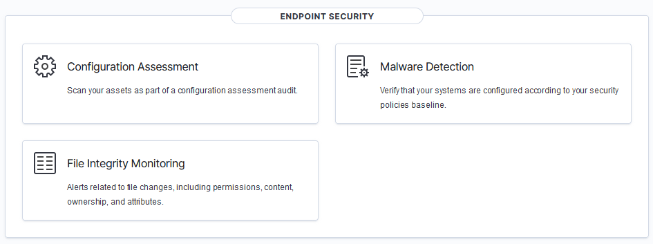 Wazuh Dashboard oferuje kilka komponentów do zarządzania bezpieczeństwem podłączonych końcówek.